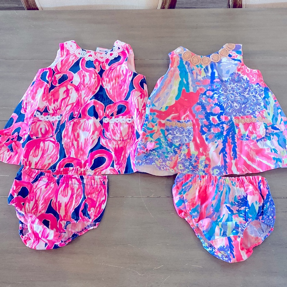 2 Lilly Pulitzer girls shift dress and bloomers, size 12-18 months